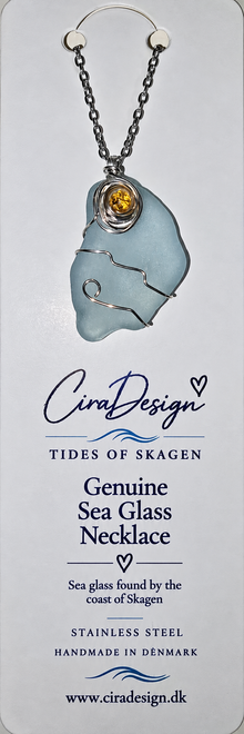 Skagens Rose & Bølger med Rav – Genuine Sea Glass Necklace 🌹🌊