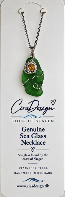 Skagens Rose & Bølger med Rav – Genuine Sea Glass Necklace 🌹🌊
